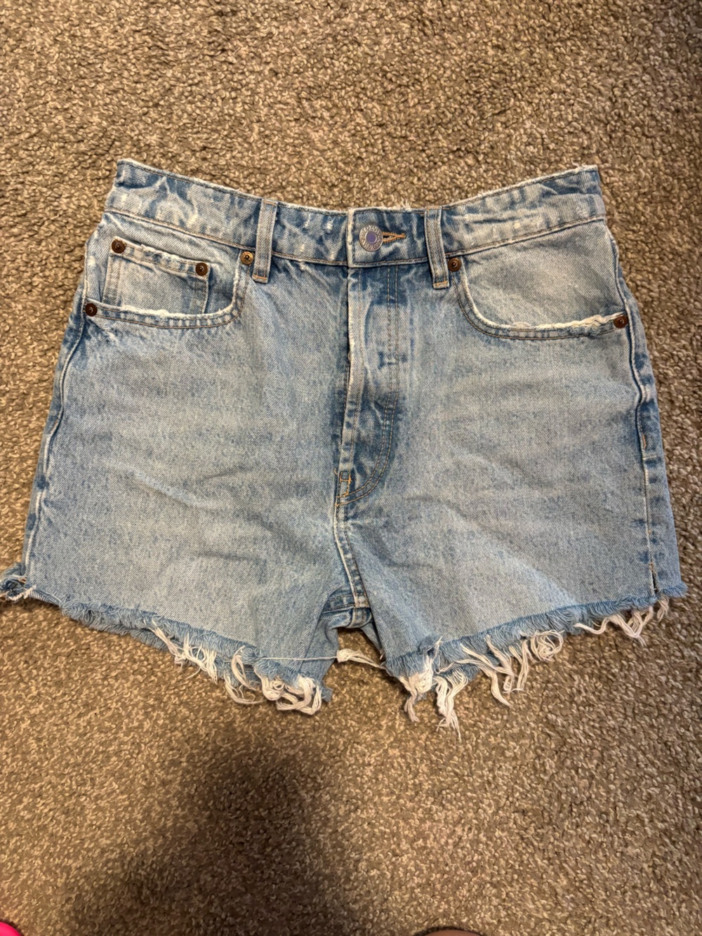 Zara Light Blue Distressed Denim Shorts